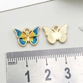 Blue and yellow butterfly enamel charm for jewelry with gold stripes and 15mm width scale - 1Pc Blue & Yellow Gradient Drip Oil Butterfly / 10*14mm