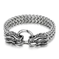Men's retro dragon head bracelet with silver woven titanium steel chain and clasp - Steel Color (KB139890-KJX)