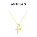 Collana con doppia croce in argento S925 con elegante finitura dorata e zirconi - Oro (Argento Sterling S925 Placcato Oro)