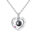Silver heart projection necklace with 100 languages I Love You stone and Roman numerals - Classic Heart Silver