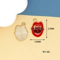 Halloween vampire red lips alloy pendant with golden fangs for jewelry making - 11 Devil Teeth