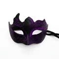 Masquerade half gelaatsmasker voor heren met zwart-paars verloop en glitter patronen - Hoorn Geschilderd Zwartpaars