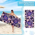 Detail of quick drying microfiber beach towel with purple floral mandala 3D digital print - 150*75cm-250g / Purple Floral Print