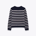 Maglione in maglia a girocollo classico con strisce orizzontali blu e bianche - S / Righe Blu