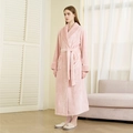 Plush pink flannel robe for women with waffle texture collar and cozy waist tie design - Light Pink (Women)