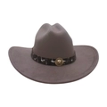 Medium gray wool felt fedora with a leopard band and lion head gold metal buckle - Gray