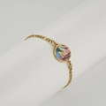 Gold stainless steel Figaro bracelet featuring a round shell pendant with letter M - Abalone Shell / Letter M / Colorful