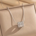 Close-up detail of silver wheat ear cylindrical necklace pendant with paved crystals - Wheat Ear Style (491) / Silver