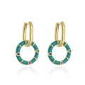 Detalle de pendientes bañados en oro de 18K con esmalte verde y circonitas de colores - Verde