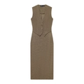 Women's chic dark brown tweed midi dress with V-neckline and button front design - S / Khaki