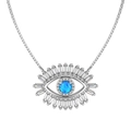 Elegant S925 sterling silver necklace featuring a blue evil eye pendant with clear zircons - 925 Silver / White Gold Blue Zirconia (DY190875-S-W-BA)