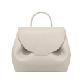 Polene style cream textured leather handbag with a minimalist top-handle trapezoid design - No Gift Box / Chalk White / Large