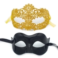 Detailed comparison of gold lace crown mask and black sleek eyemask for masquerade parties - 018 Gold Lace + Eye Mask