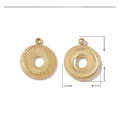 Technical dimensions of 12mm gold stainless steel round charm pendants with radial texture - Gold Radiating Pattern Ring Pendant(VG428)