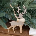 Grauer Elch-Weihnachtsschmuck aus Holz mit Plüschkragen und rustikaler Juteschnur - Stil D (Nordisch minimalistisches graues Splicing)