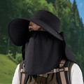 Cappello parasole nero da donna con tesa larga, maschera traspirante e coprinuca - Nero