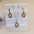 Elegant gold-tone necklace and hoop earrings set with teardrop white pearls on display - Pearl Style / White