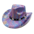 Retro cowboy hat with purple snake scale pattern and black studded decorative band - M (56-58cm) / Purple