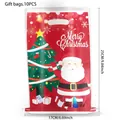 Set of 10 red Christmas gift bags featuring Santa and tree design, 25x17cm plastic pouches - Solid Red Background Santa and Tree Style (Style 05) / 10 Pieces Pack