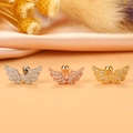 Detailed view of angel wing ear studs with zircon stones in silver, gold, and rose gold - Angel Wing (9#)