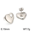 Silver-toned 18K plated stainless steel heart stud earrings with stylish cutout design - Steel (KE96575-Z)