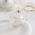 8cm Christmas ball ornament with gold grid pattern and white pearl circle detail - Champagne Gold Striped Pearl Ball / 8cm