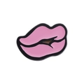 Chic pink lip shaped enamel pin badge with elegant black outlines and gold plating - Pink Lips Style (QHXZ378)