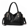 Elegant women's black lychee pattern leather handbag with adjustable crossbody strap - Black