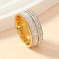 Luxe double-row gold ring with emerald cut and round cubic zirconia stones - US 6 / Gold