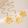 Exquisite golden floral necklace and earrings jewelry set with leaf texture - Stylized Large Flower Style (E1726-2)