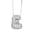 3D bubble letter E necklace in silver finish with white pavé cubic zirconia stones - Letter E / Silver