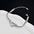 Bracciale cubano in acciaio inossidabile argento con cuore dal design industriale di moda - Bracciale a Cuore Color Acciaio (5319)