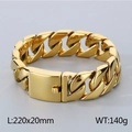 Heavy 20mm men's Cuban link bracelet in gold-plated stainless steel with square clasp - Gold (KB46719-D-220)