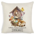 Easter throw pillow cover with linen texture featuring a cute bunny and carrot watercolor art - Zl2002064-40 / 45*45cm Cover Only