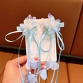 Blue Hanfu hair clips with crystal flowers, pearls and long tassels for girls - 83# Blue Large Flower Ribbon Clips