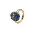 Vintage geometric copper ring with blue enamel and colorful cubic zirconia inlay - Adjustable Open / Blue