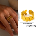 Gold leaf-shaped open ring in titanium steel with detailed leaf texture and dimensions - Leaf Gold 80