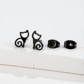Close-up of minimalist black cat silhouette stud earrings with butterfly backings - Cat / Black