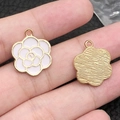 Golden flower charms with white enamel petals and textured metal back for jewelry making - 1Pc White Large Rose 17x20mm