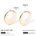 Detail of gold stainless steel and white resin hoop earrings with dimensions and weight - Pearlescent White Marble (NB-E1627-MY)