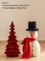 Holiday honeycomb paper set featuring dark red Christmas tree and snowman with hat and scarf - Set 9 (2pcs)