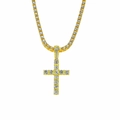 Collana con ciondolo a croce in oro e catena tennis con pietre trasparenti brillanti - Oro