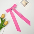 Rose pink velvet bow hair clip with white piping and long ribbon streamer accessory - Rose Red