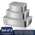 Set of 3 stainless steel food containers with airtight lids in 650ml, 1100ml, 1700ml sizes - 201 3-Piece Set (White Lid)