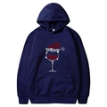 Navy blue Christmas hoodie with rhinestone wine glass graphic and drawstring hood - S / Tops / Navy Blue - Rhinestone Christmas Wine Glass (39)
