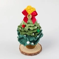 Detail of hand-knitted crochet Christmas tree with pearl beads and wooden base - Snow 5 7-Layer Christmas Tree Ornament (Wooden Base, 1 Bell)
