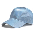 Close-up of light blue baseball cap featuring a metallic shimmer and glitter finish fabric - L (58-60cm) / Blue