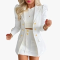Tailleur jupe blanc pour femme avec manches bouffantes et veste croisée ajustée - S / Haut Et Bas / Blanc