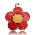 Cartoon flower keychain pendant with red enamel petals and yellow center in gold finish - Five-Petal Flower / Red