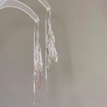 Silver leaf tassel earrings with long chain design in a minimalist jewelry style - Silver Multi-Leaf Tassel Earrings (7878)